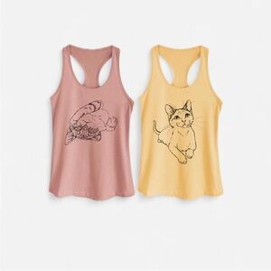 Like-New Next Level/Inkopious Cat Graphic Racerback Tank Tops